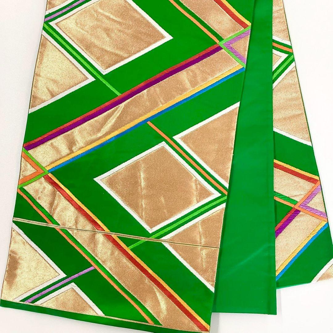 5260# Japanese Vintage Fukuro Obi Belt Kimono Fabric Silk Traditional Green