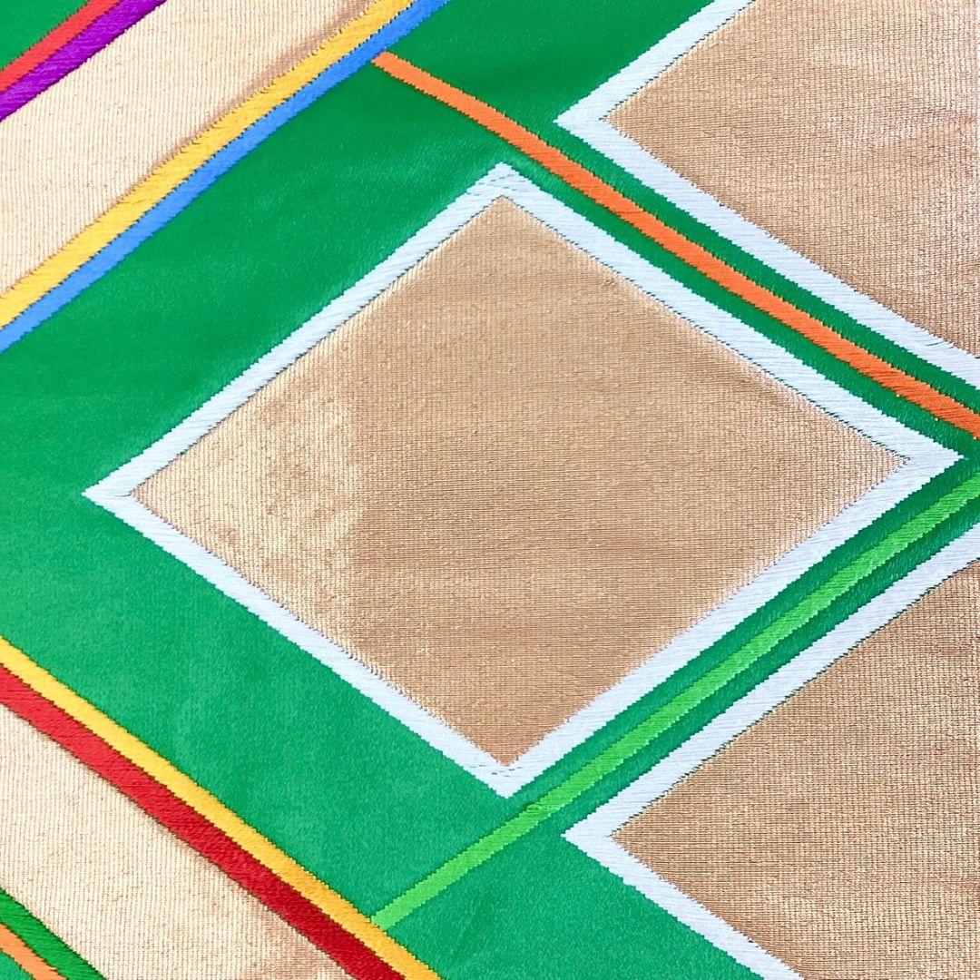 5260# Japanese Vintage Fukuro Obi Belt Kimono Fabric Silk Traditional Green