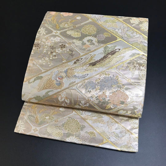 6762# Japanese Vintage Fukuro Obi Belt Kimono Fabric Silk Traditional Gold