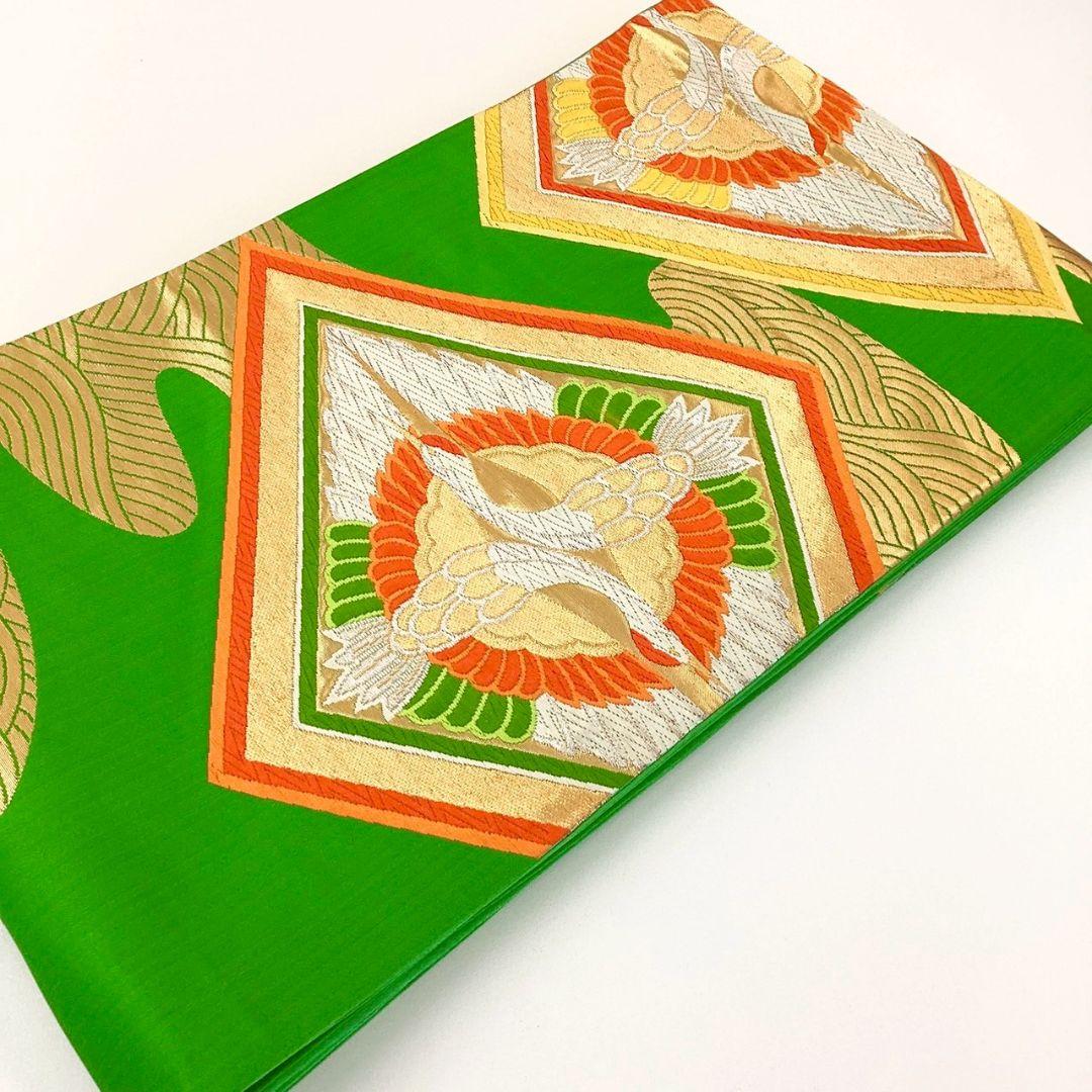 5273# Japanese Vintage Fukuro Obi Belt Kimono Fabric Silk Traditional Embroidery