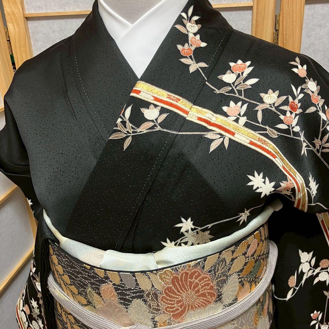 4380# Japanese Kimono Vintage Womens Silk Fabric Robe Kimono only sold Black