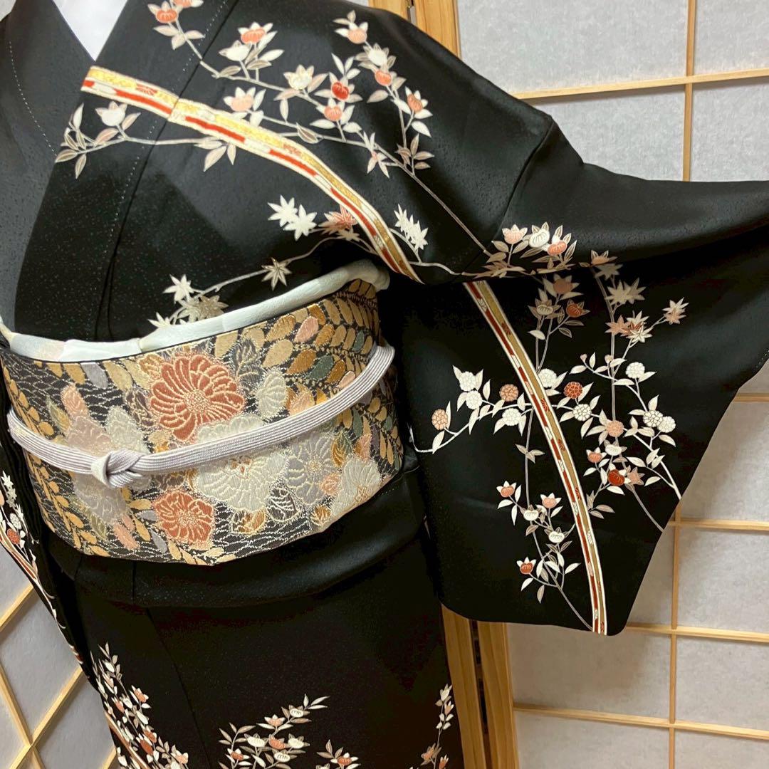 4380# Japanese Kimono Vintage Womens Silk Fabric Robe Kimono only sold Black