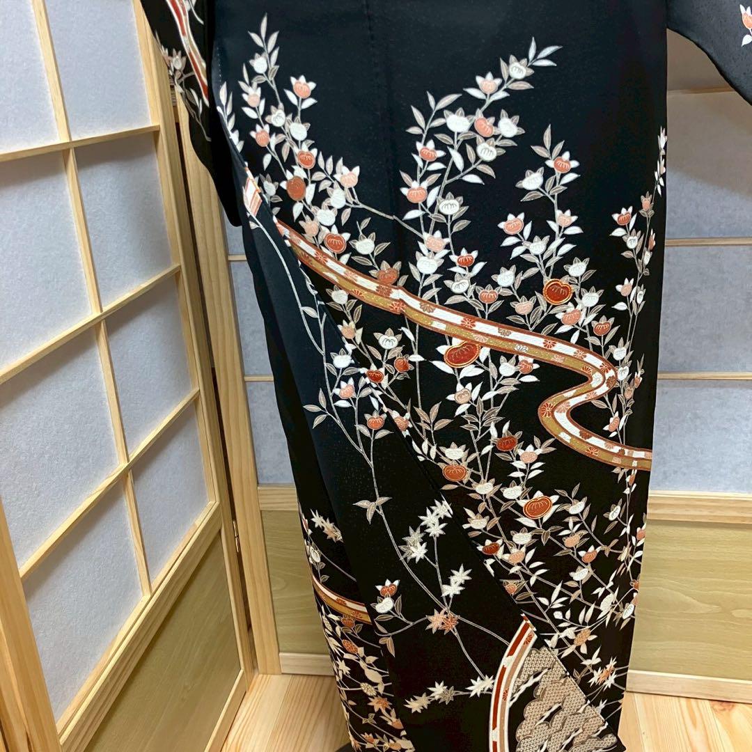 4380# Japanese Kimono Vintage Womens Silk Fabric Robe Kimono only sold Black