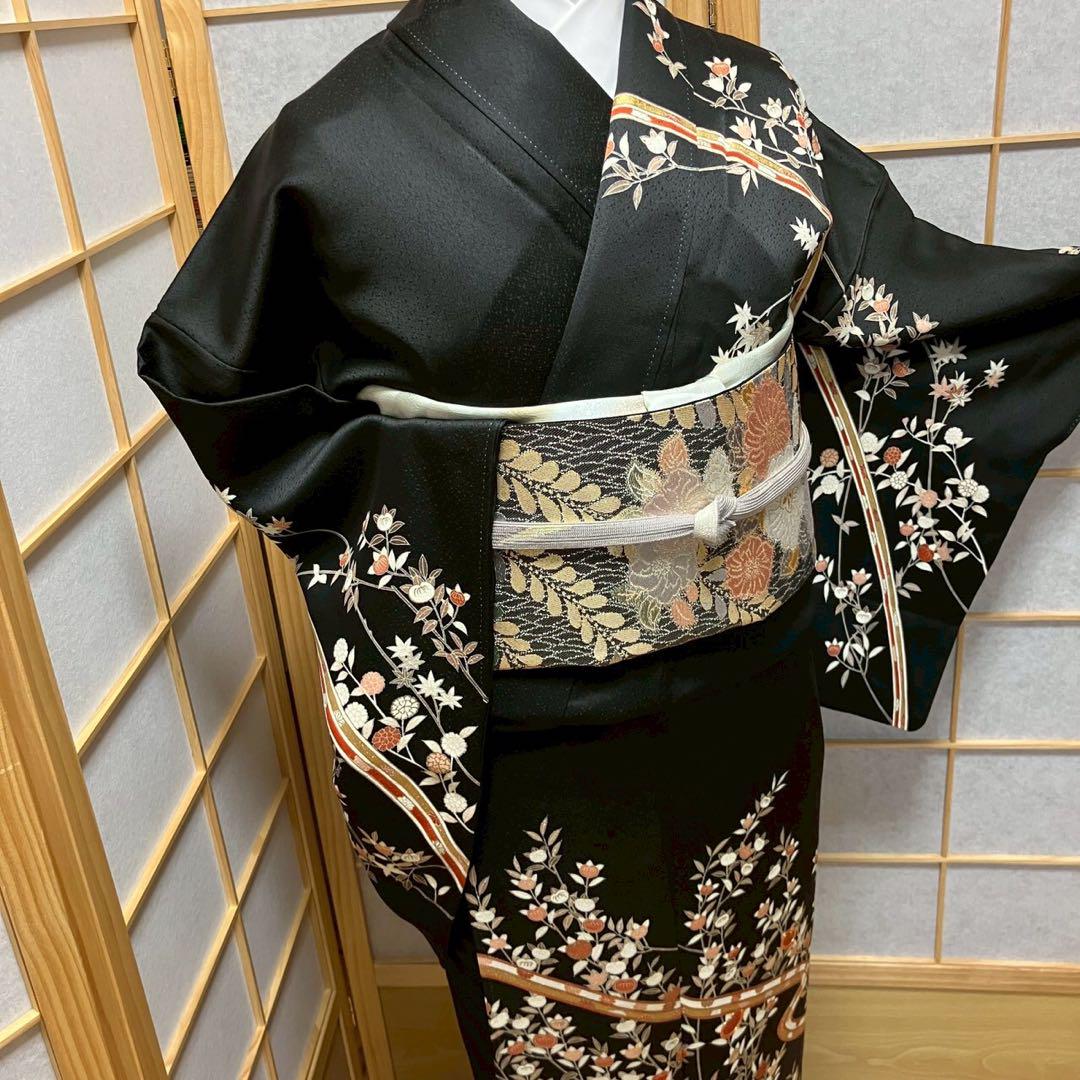 4380# Japanese Kimono Vintage Womens Silk Fabric Robe Kimono only sold Black