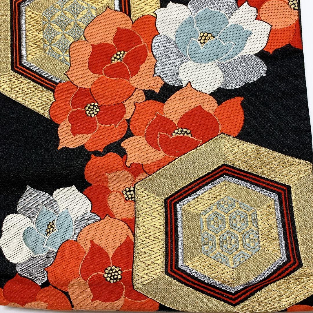 2762# Japanese Vintage Fukuro Obi Belt Kimono Fabric Silk Traditional Black　