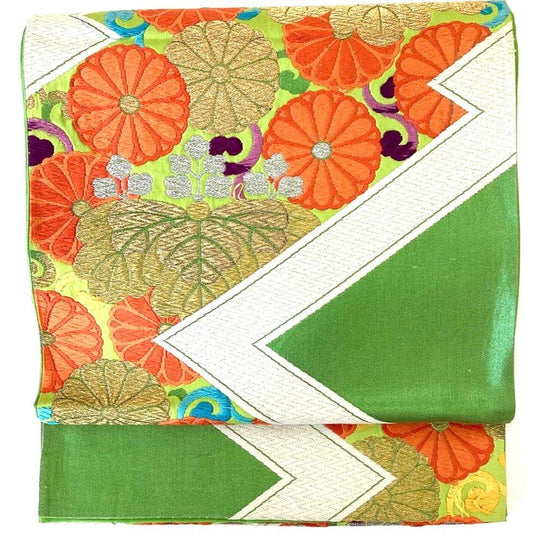 5219# Japanese Vintage Fukuro Obi Belt Kimono Fabric Silk Traditional Embroidery
