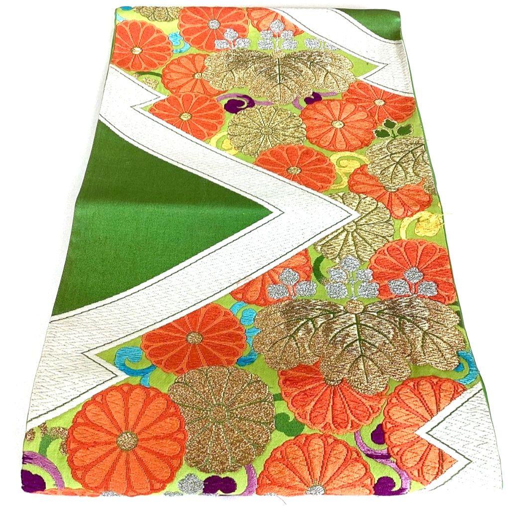 5219# Japanese Vintage Fukuro Obi Belt Kimono Fabric Silk Traditional Embroidery