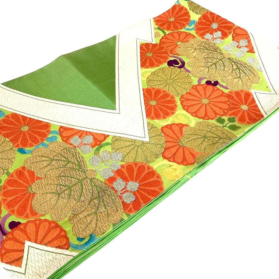 5219# Japanese Vintage Fukuro Obi Belt Kimono Fabric Silk Traditional Embroidery