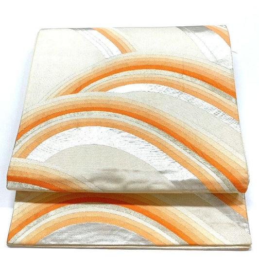 5132# Japanese Vintage Fukuro Obi Belt Kimono Fabric Silk Traditional Silver