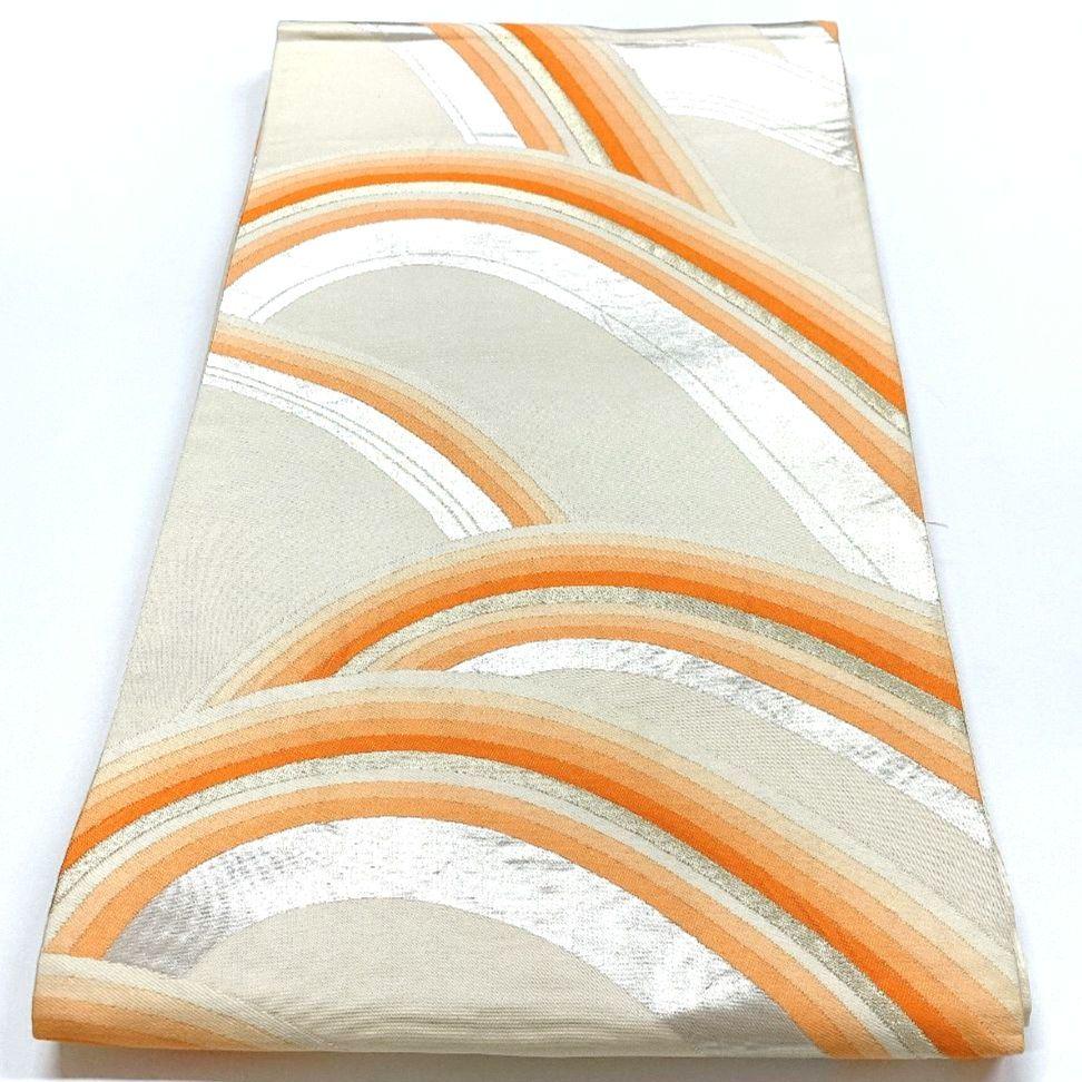 5132# Japanese Vintage Fukuro Obi Belt Kimono Fabric Silk Traditional Silver