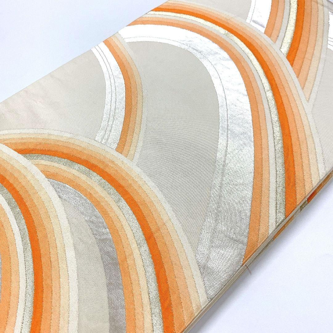 5132# Japanese Vintage Fukuro Obi Belt Kimono Fabric Silk Traditional Silver