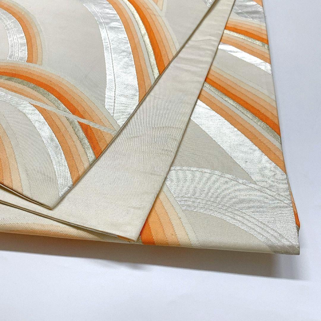 5132# Japanese Vintage Fukuro Obi Belt Kimono Fabric Silk Traditional Silver
