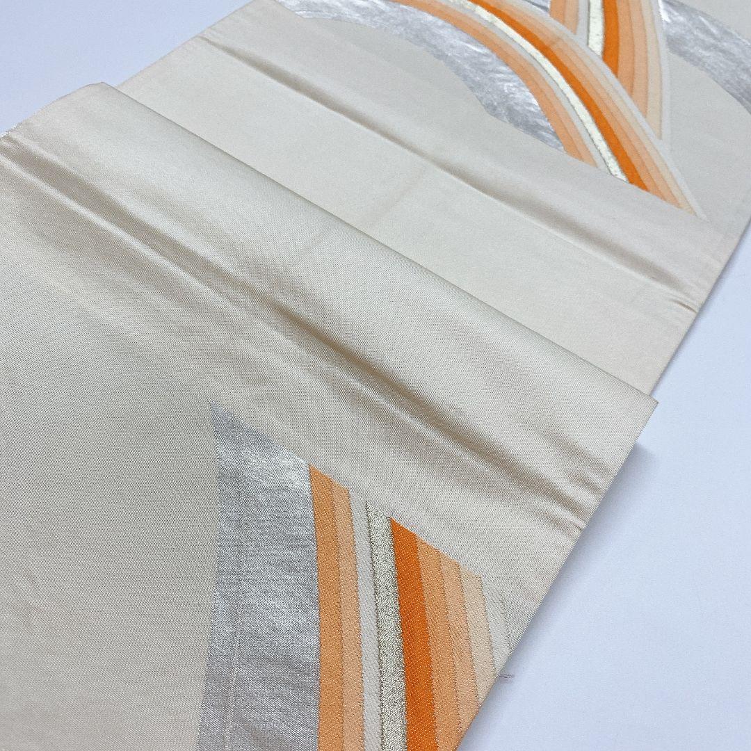 5132# Japanese Vintage Fukuro Obi Belt Kimono Fabric Silk Traditional Silver