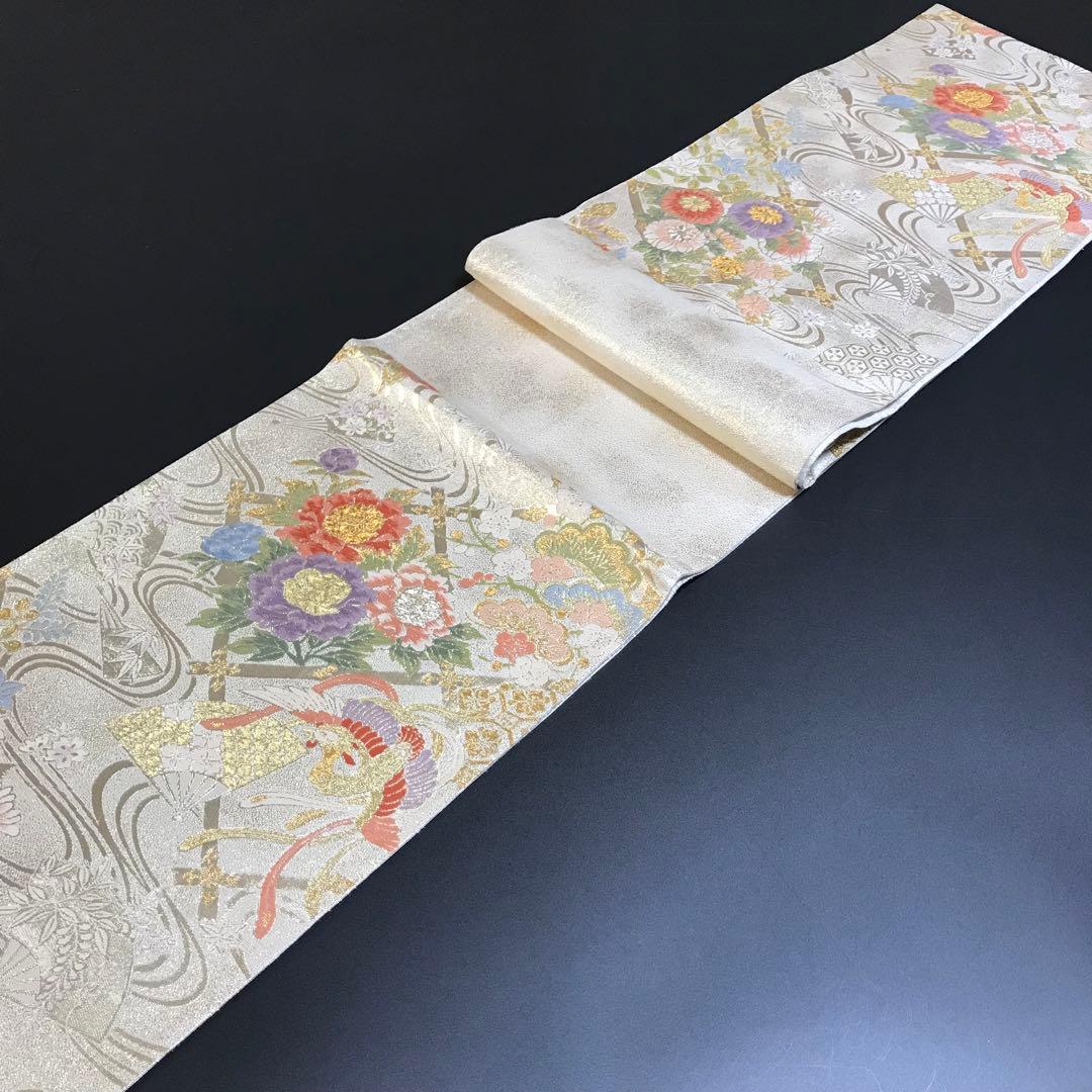 6468# Japanese Vintage Fukuro Obi Belt Kimono Fabric Silk Traditional Gold