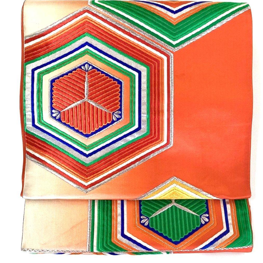 5238# Japanese Vintage Fukuro Obi Belt Kimono Fabric Silk Traditional Embroidery