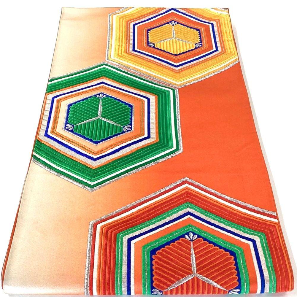 5238# Japanese Vintage Fukuro Obi Belt Kimono Fabric Silk Traditional Embroidery
