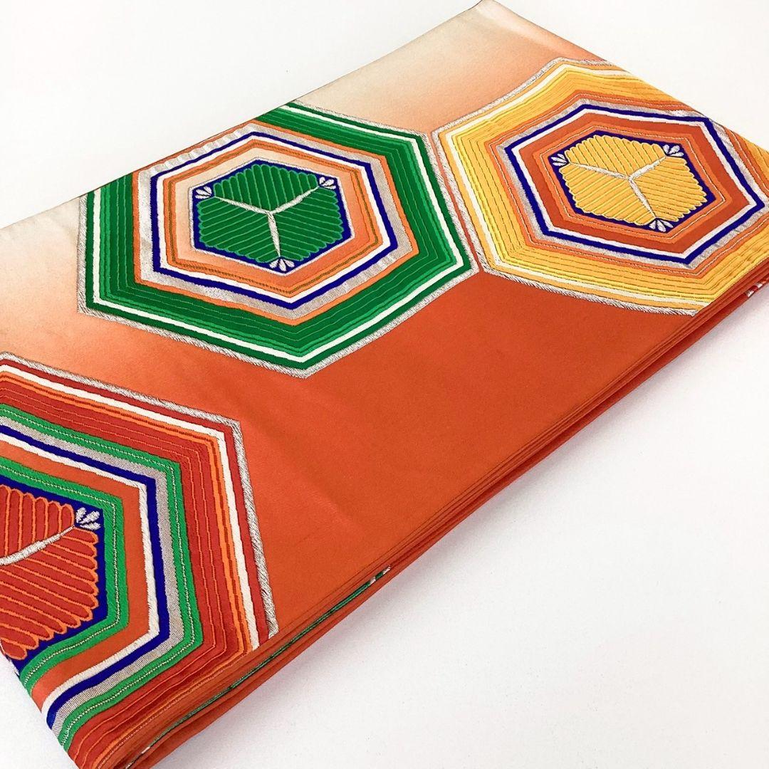 5238# Japanese Vintage Fukuro Obi Belt Kimono Fabric Silk Traditional Embroidery