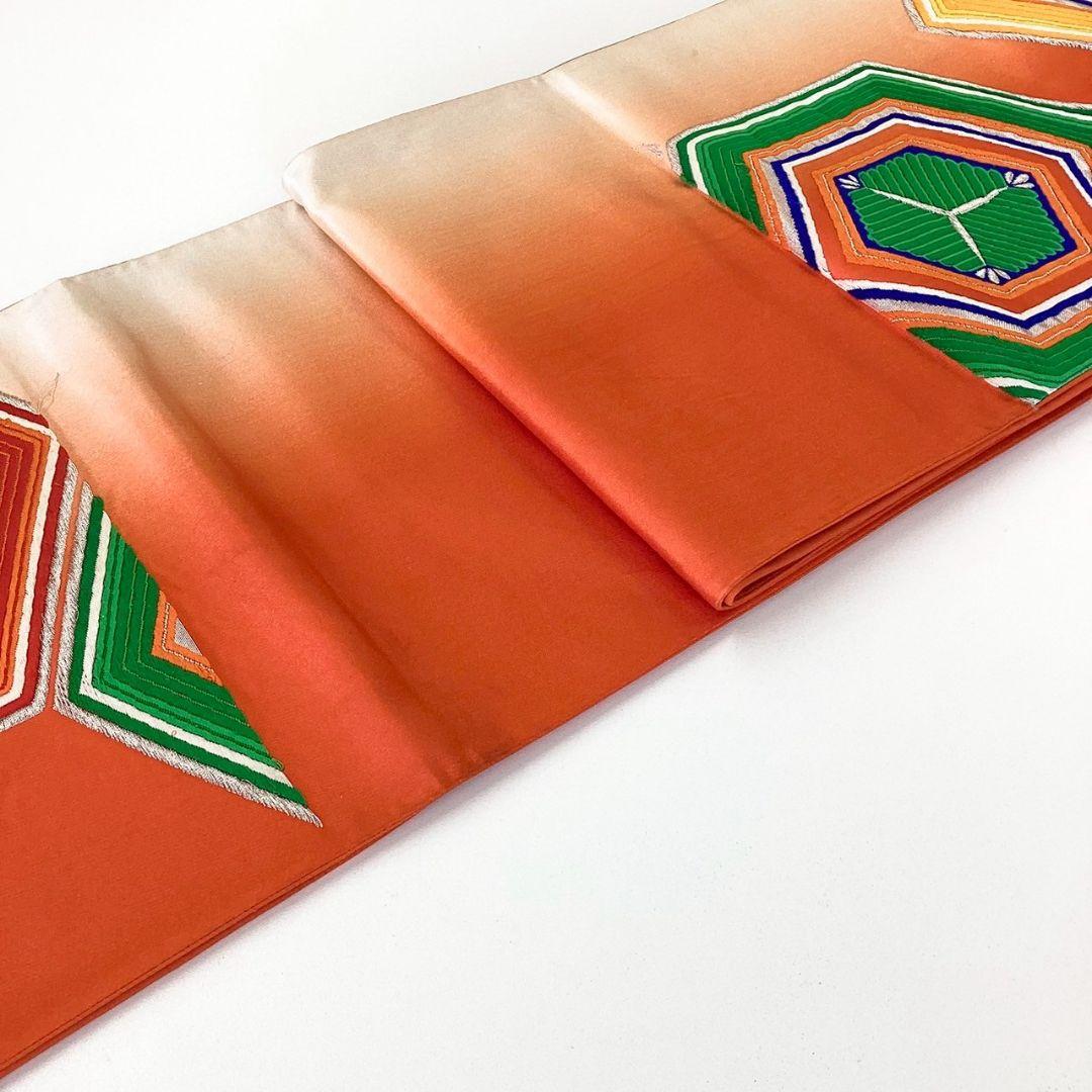 5238# Japanese Vintage Fukuro Obi Belt Kimono Fabric Silk Traditional Embroidery