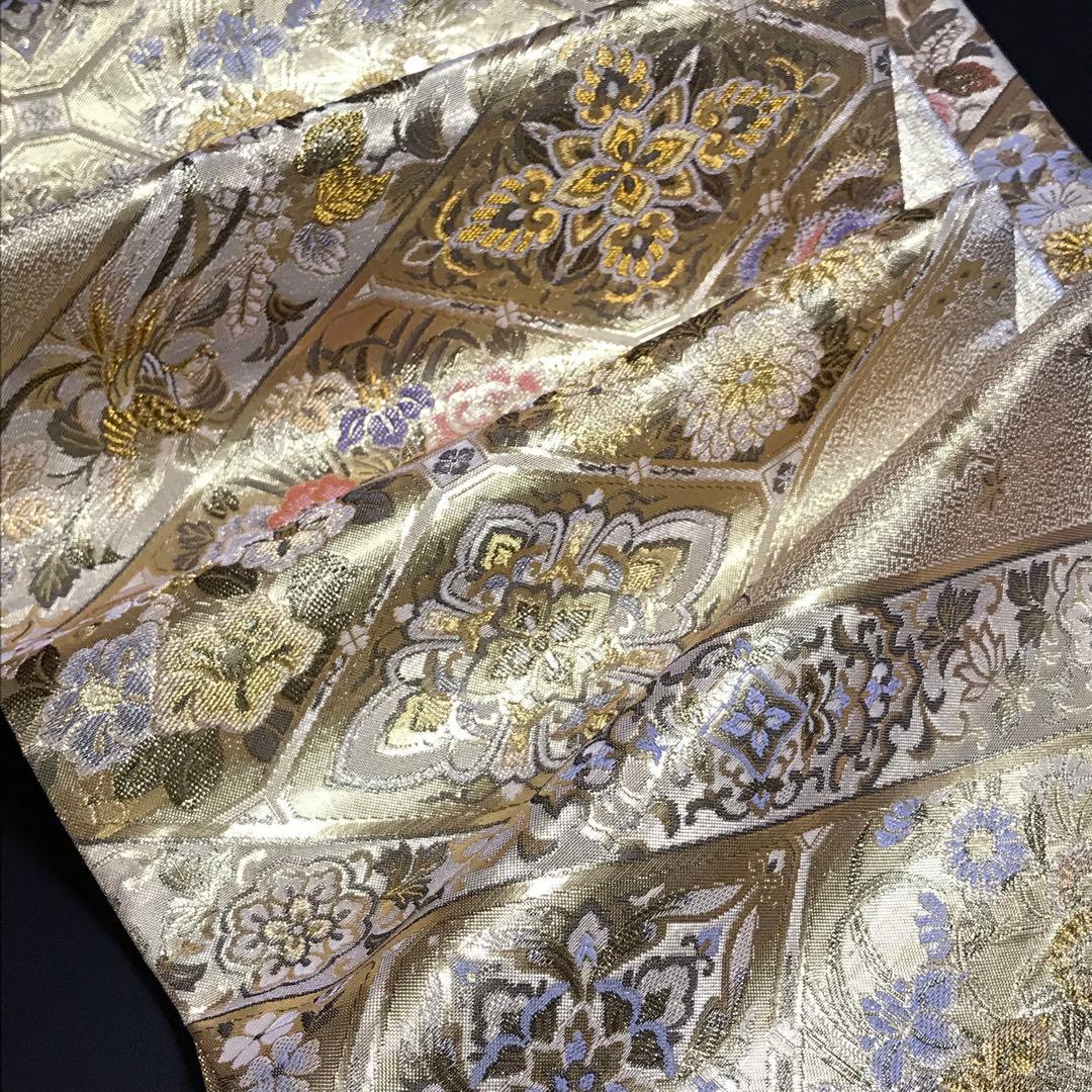 6463# Japanese Vintage Fukuro Obi Belt Kimono Fabric Silk Traditional Gold