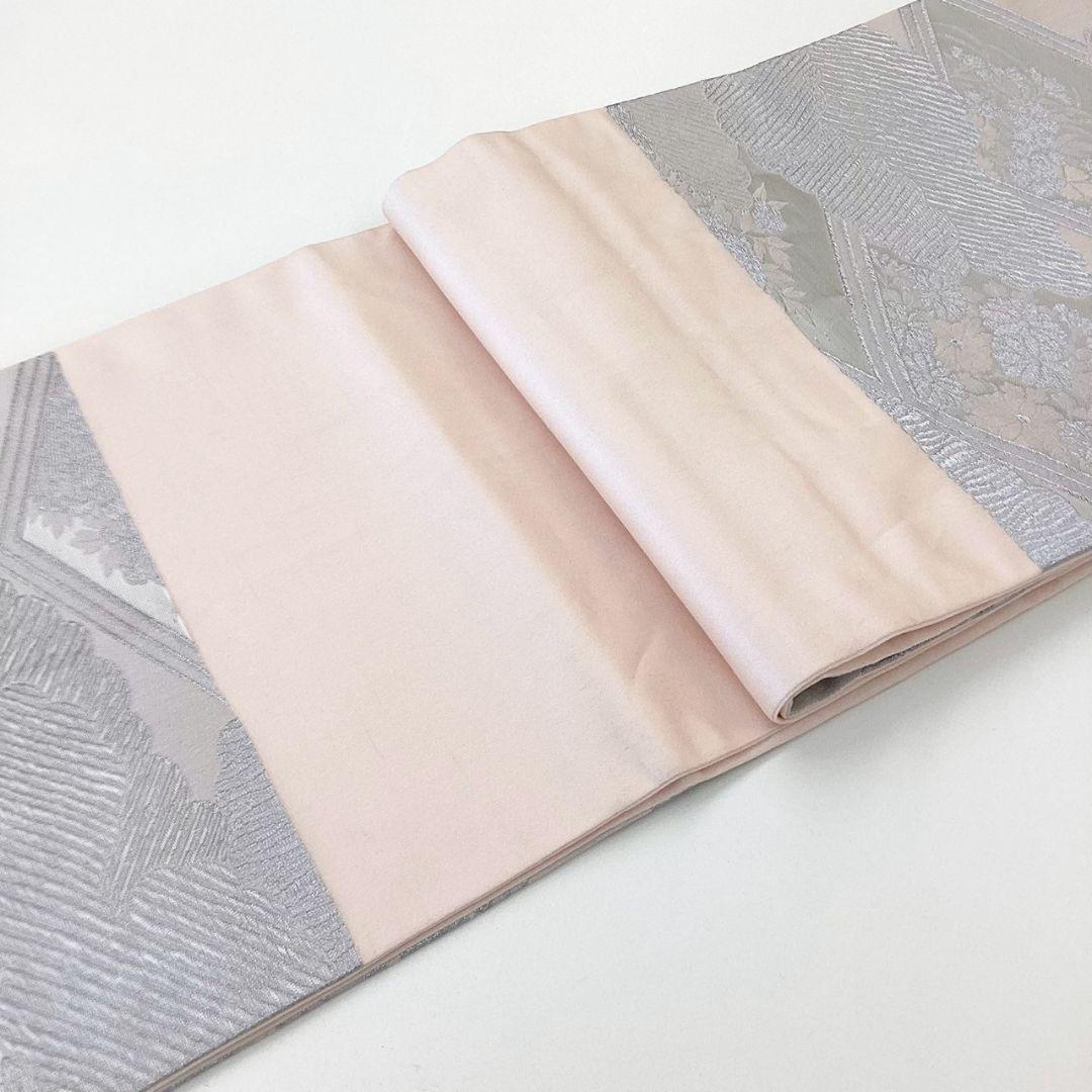 4909# Japanese Vintage Fukuro Obi Belt Kimono Fabric Silk Traditional Silver