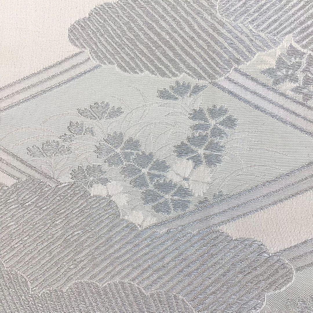 4909# Japanese Vintage Fukuro Obi Belt Kimono Fabric Silk Traditional Silver