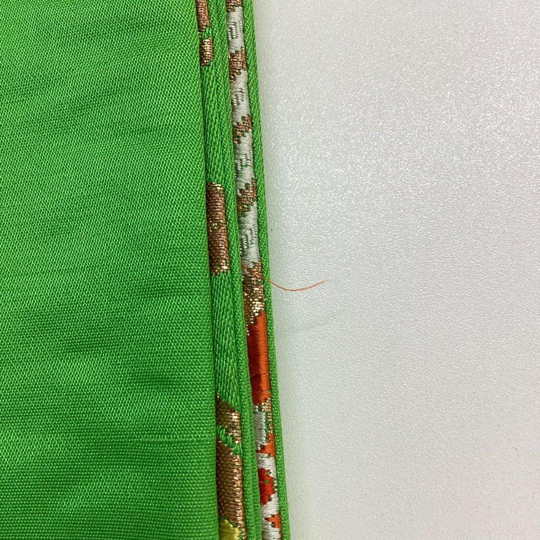 4985# Japanese Vintage Fukuro Obi Belt Kimono Fabric Silk Traditional Green