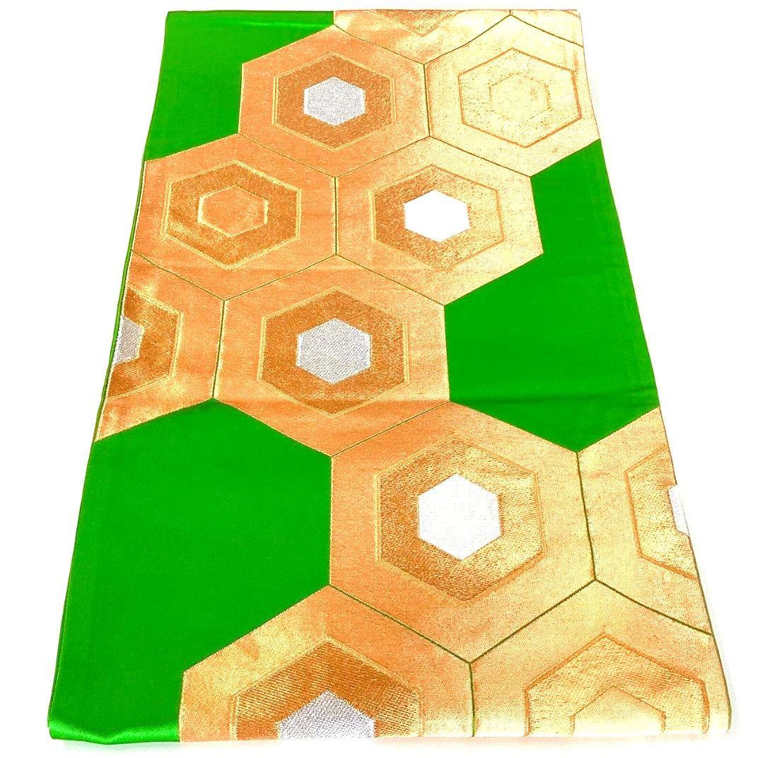 5239# Japanese Vintage Fukuro Obi Belt Kimono Fabric Silk Traditional Green