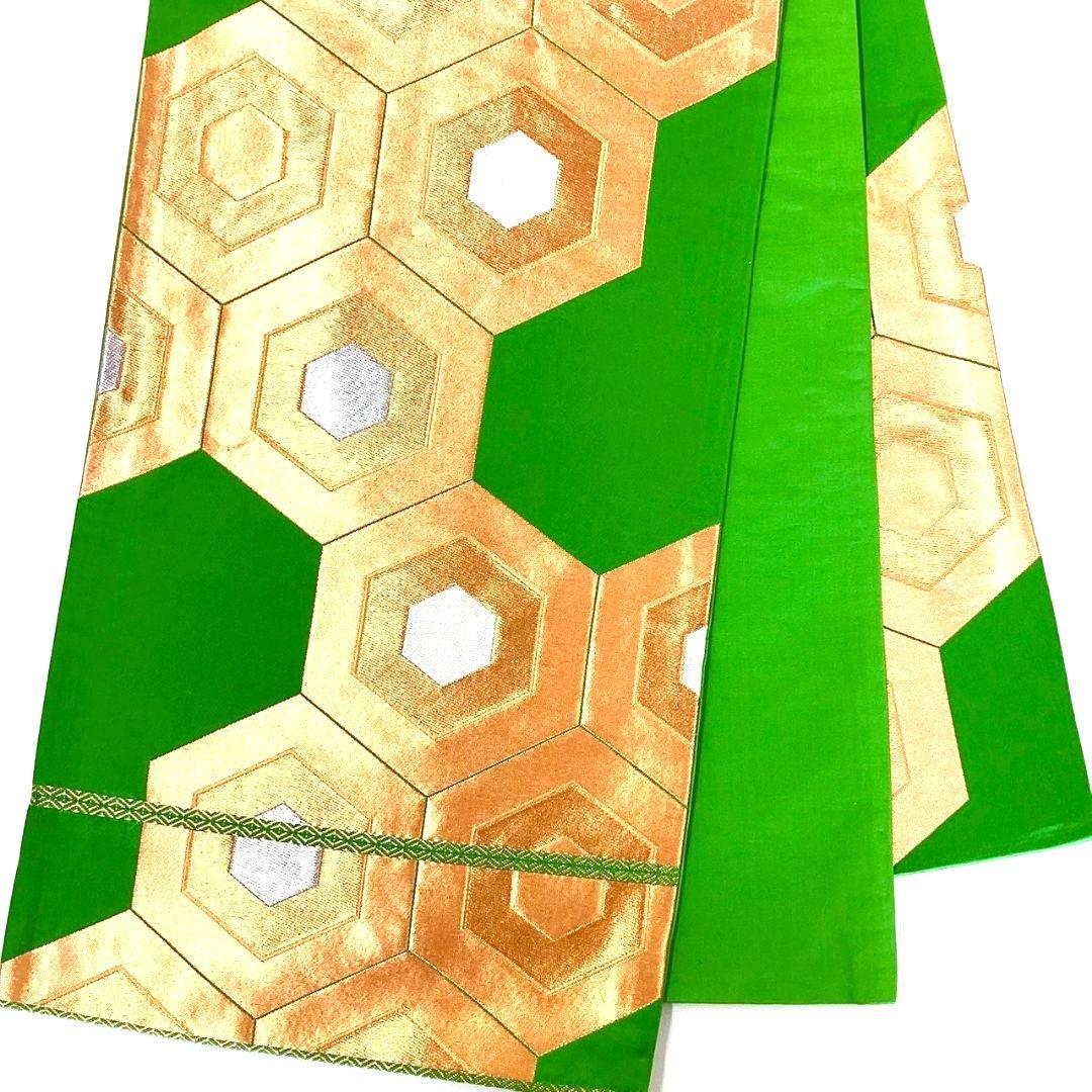 5239# Japanese Vintage Fukuro Obi Belt Kimono Fabric Silk Traditional Green