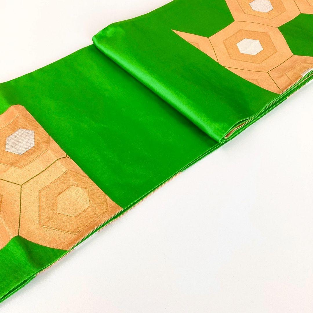 5239# Japanese Vintage Fukuro Obi Belt Kimono Fabric Silk Traditional Green