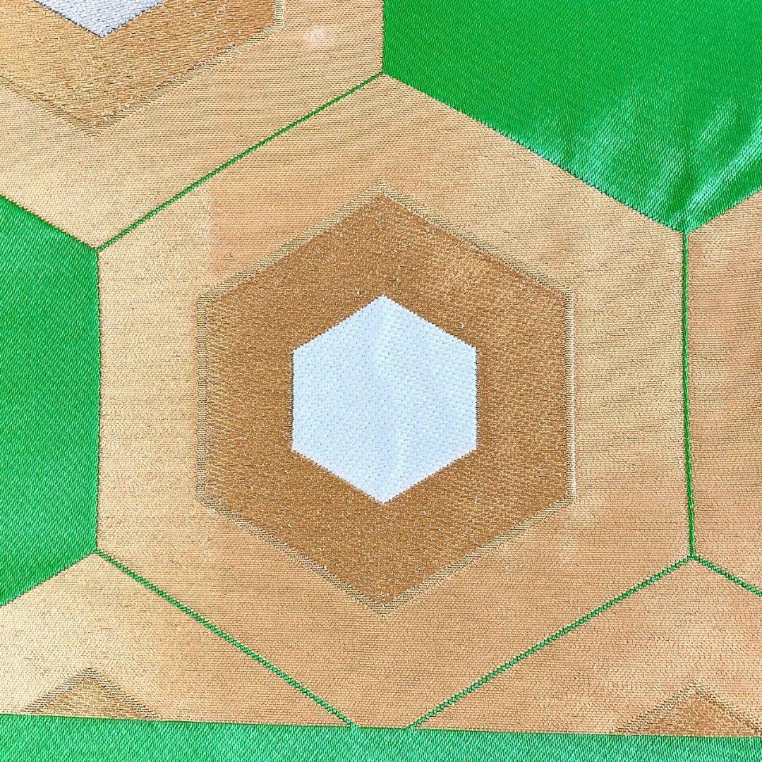 5239# Japanese Vintage Fukuro Obi Belt Kimono Fabric Silk Traditional Green