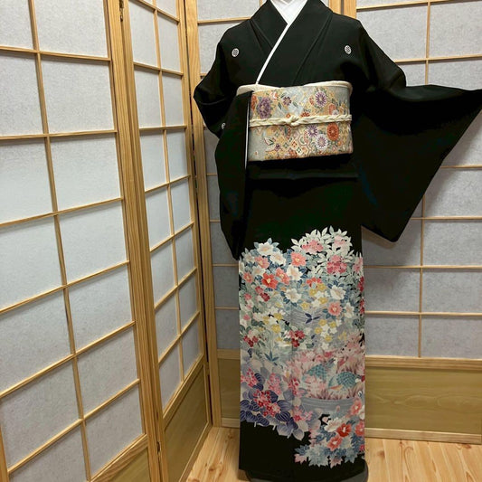 4325# Japanese Tomesode Kimono Vintage Womens Silk Fabric Robe Kimono only sold