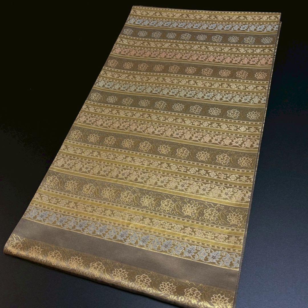 6165# Japanese Vintage Fukuro Obi Belt Kimono Fabric Silk Traditional Gold