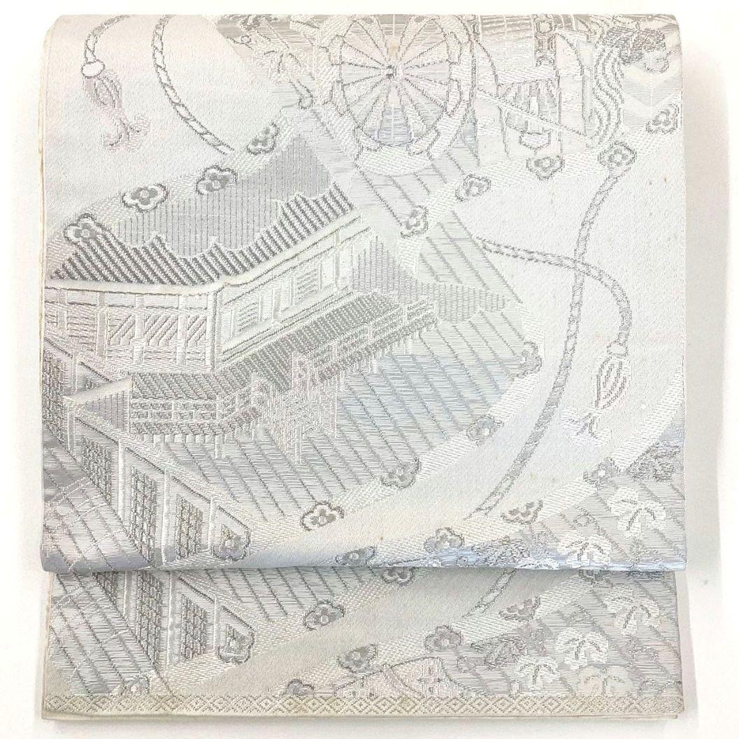 4921# Japanese Vintage Fukuro Obi Belt Kimono Fabric Silk Traditional Silver