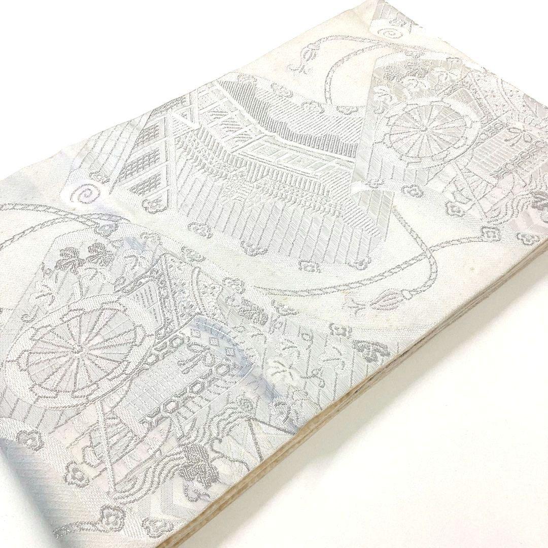 4921# Japanese Vintage Fukuro Obi Belt Kimono Fabric Silk Traditional Silver