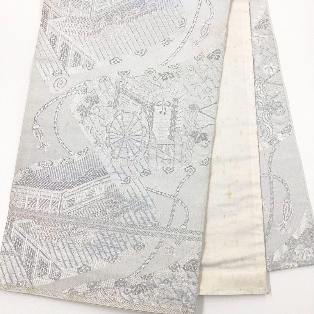 4921# Japanese Vintage Fukuro Obi Belt Kimono Fabric Silk Traditional Silver
