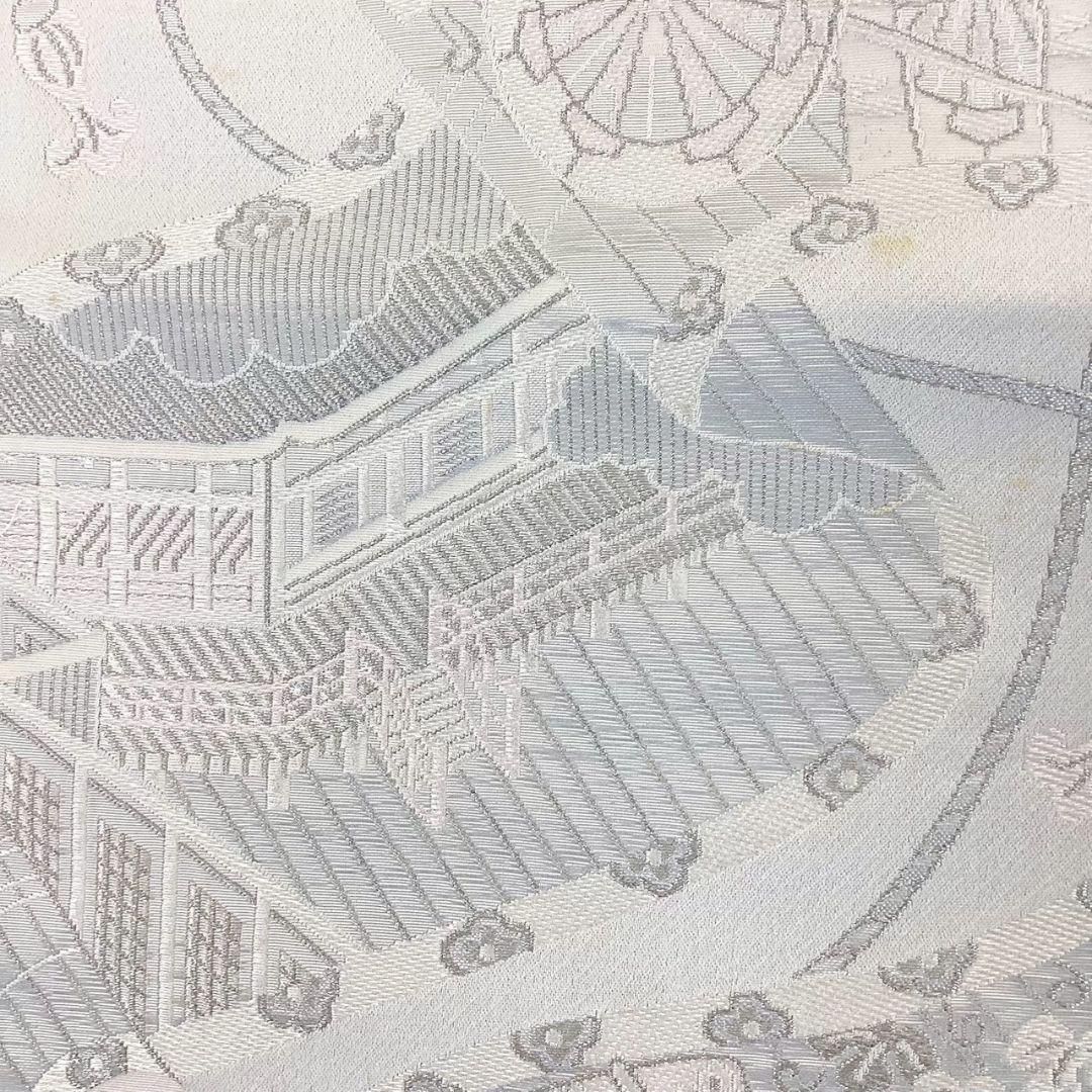 4921# Japanese Vintage Fukuro Obi Belt Kimono Fabric Silk Traditional Silver