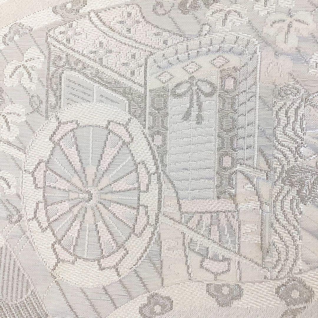 4921# Japanese Vintage Fukuro Obi Belt Kimono Fabric Silk Traditional Silver