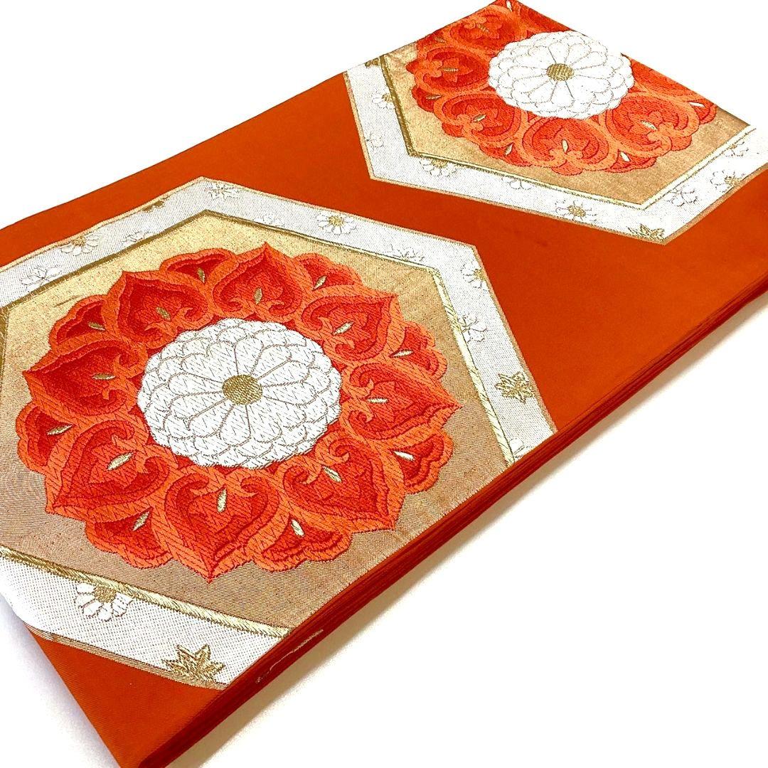 5214# Japanese Vintage Fukuro Obi Belt Kimono Fabric Silk Traditional Embroidery