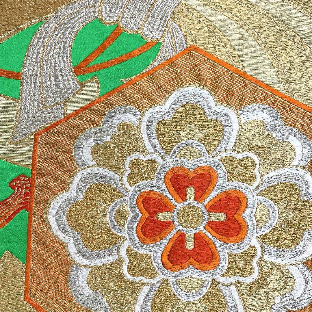 5142# Japanese Vintage Fukuro Obi Belt Kimono Fabric Silk Traditional Green