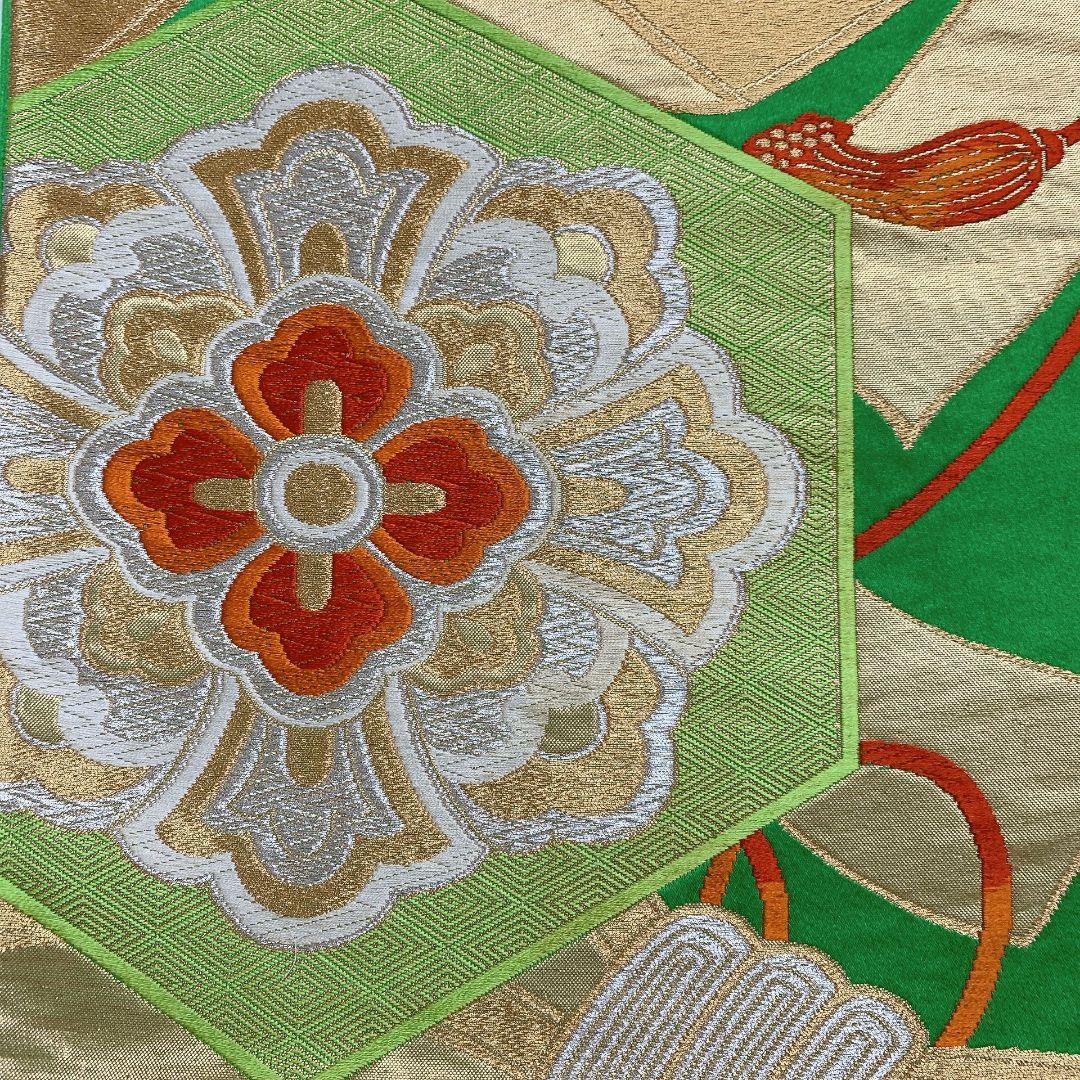 5142# Japanese Vintage Fukuro Obi Belt Kimono Fabric Silk Traditional Green