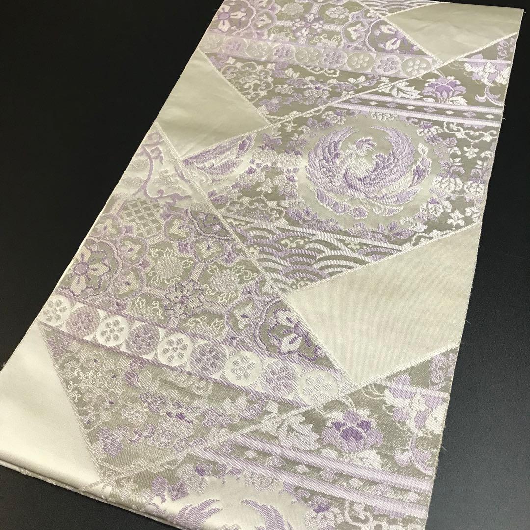 6761# Japanese Vintage Fukuro Obi Belt Kimono Fabric Silk Traditional Silver