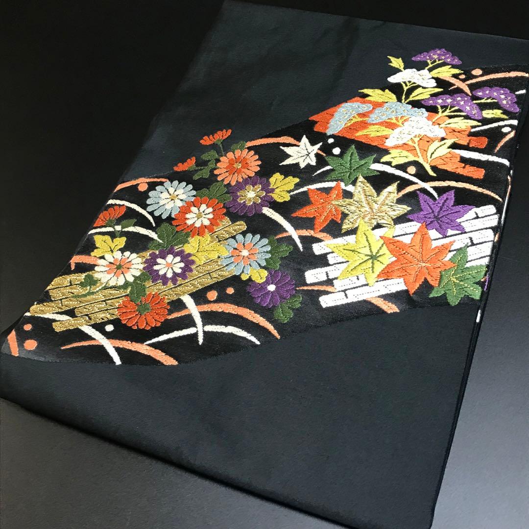 6757# Japanese Vintage Nagoya Obi Belt Kimono Fabric Silk Traditional Black