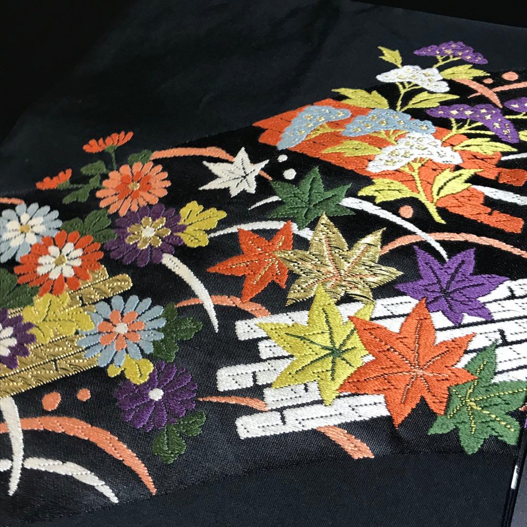 6757# Japanese Vintage Nagoya Obi Belt Kimono Fabric Silk Traditional Black