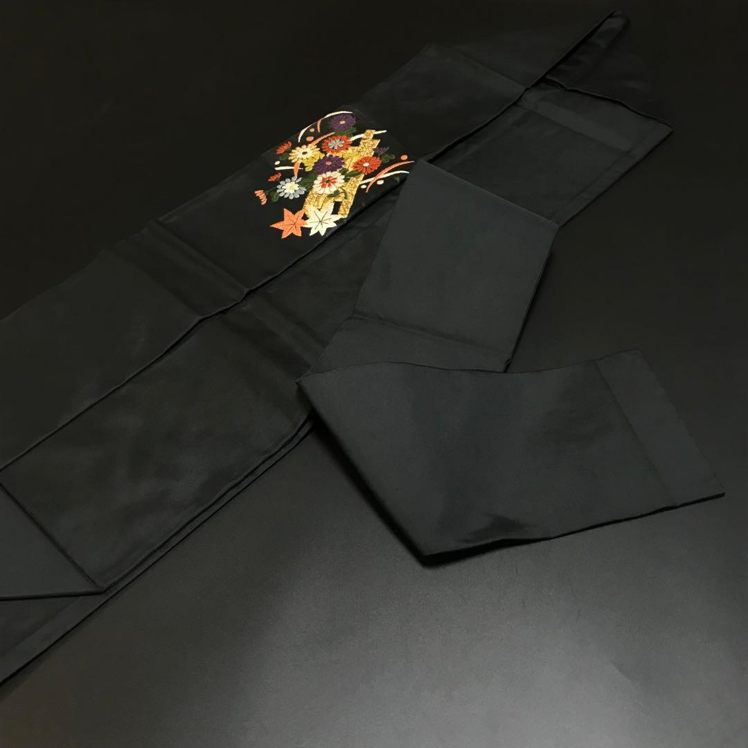6757# Japanese Vintage Nagoya Obi Belt Kimono Fabric Silk Traditional Black