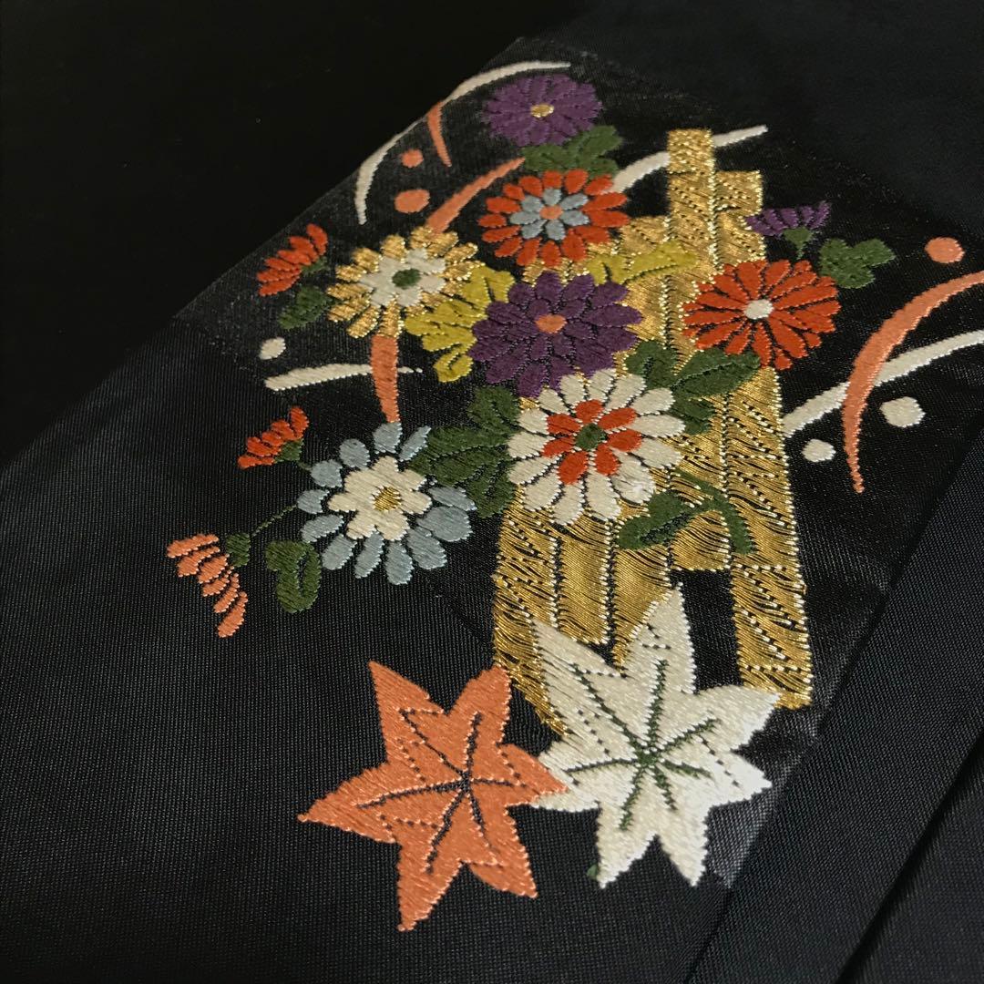 6757# Japanese Vintage Nagoya Obi Belt Kimono Fabric Silk Traditional Black