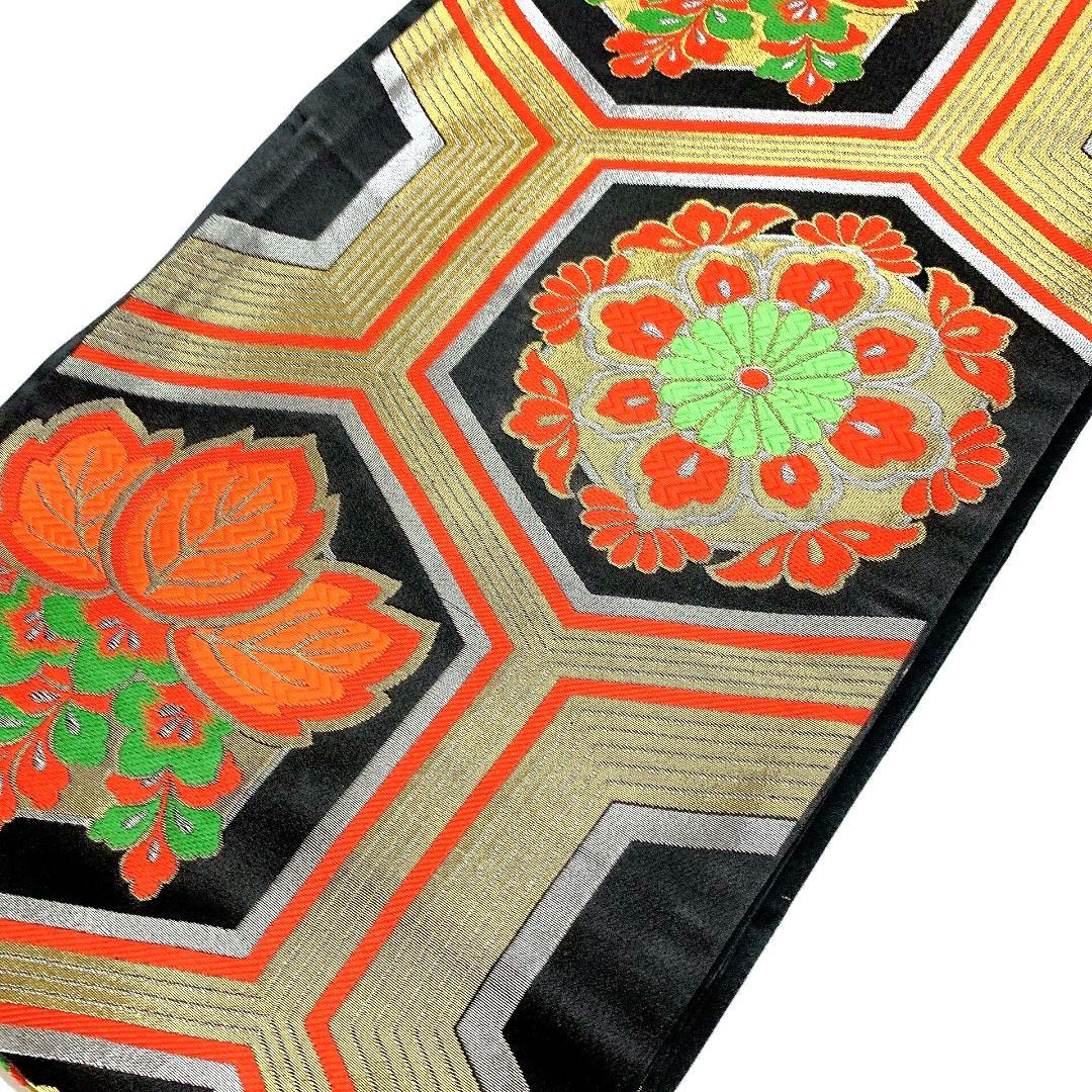 5128# Japanese Vintage Fukuro Obi Belt Kimono Fabric Silk Traditional Black