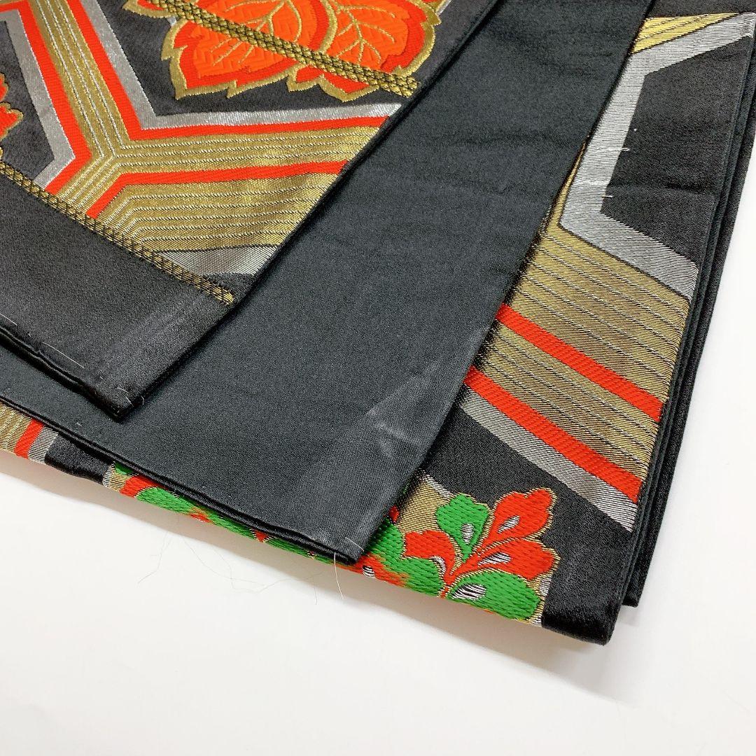 5128# Japanese Vintage Fukuro Obi Belt Kimono Fabric Silk Traditional Black