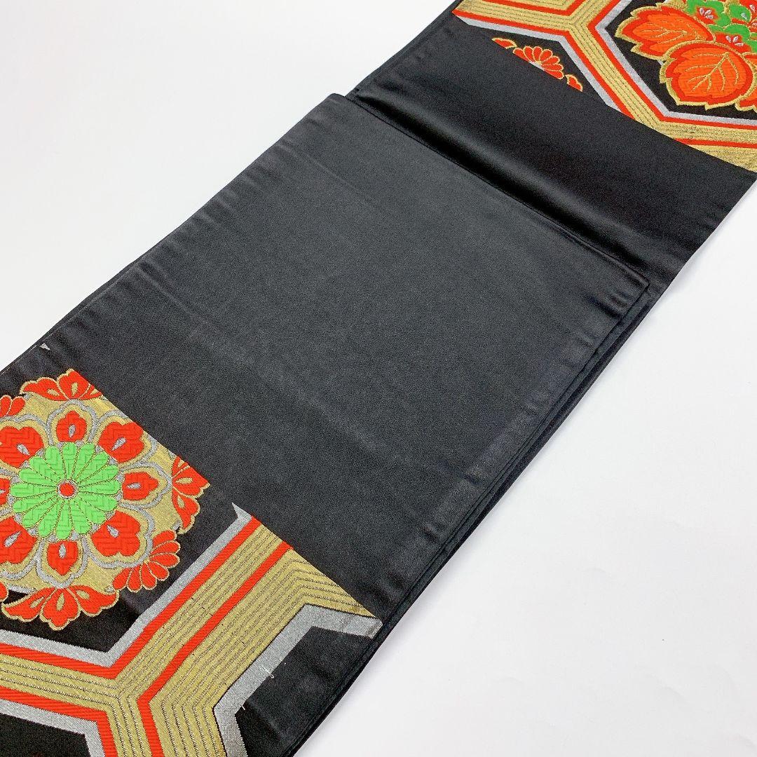 5128# Japanese Vintage Fukuro Obi Belt Kimono Fabric Silk Traditional Black