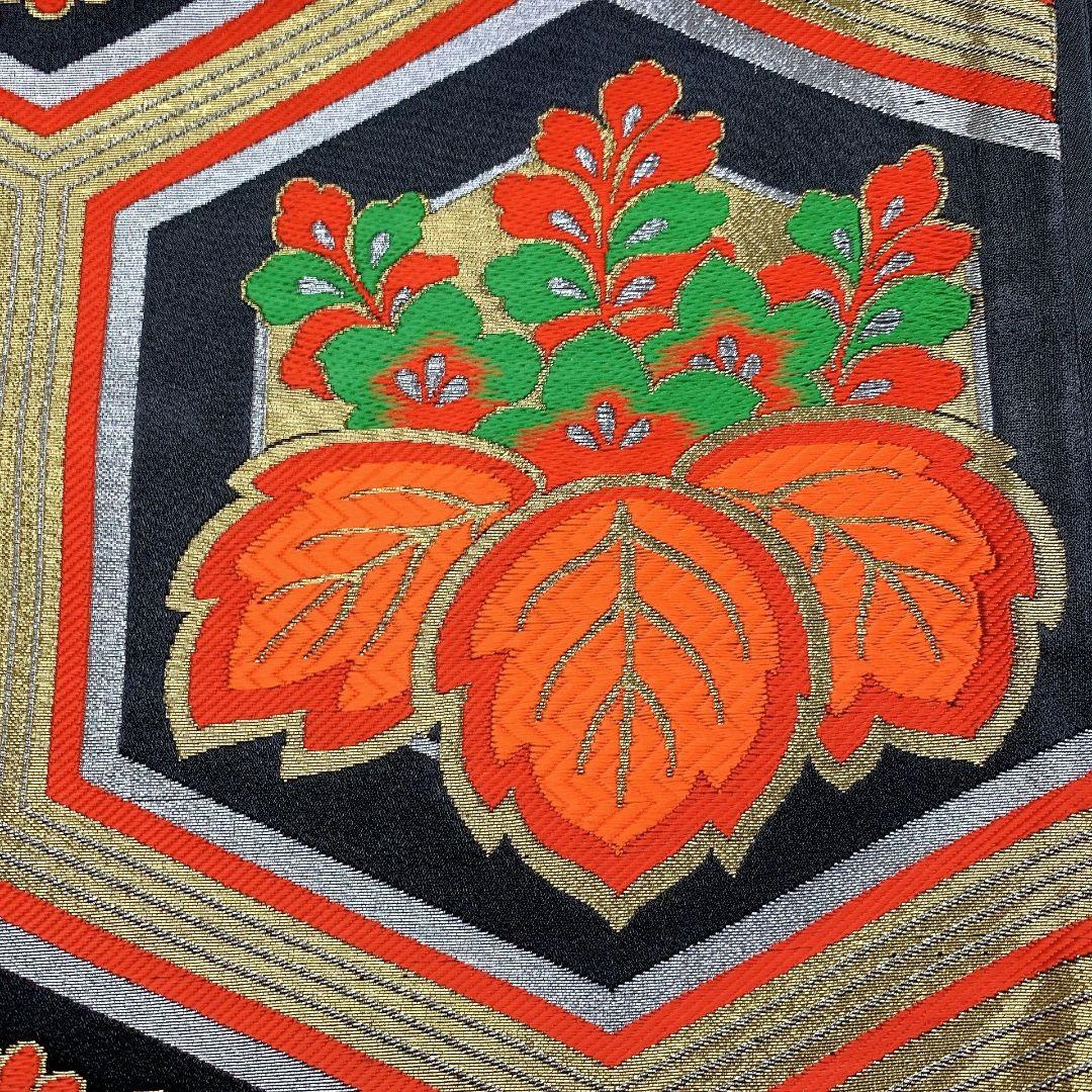 5128# Japanese Vintage Fukuro Obi Belt Kimono Fabric Silk Traditional Black