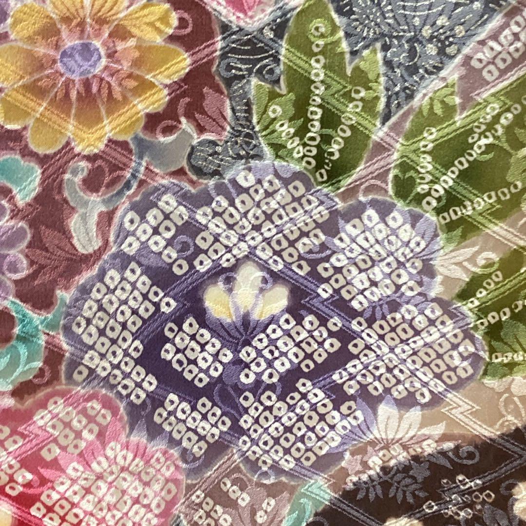 3134# Japanese Vintage Furisode Kimono Obi Obijime Obiage 4-Piece Set Silk Robe